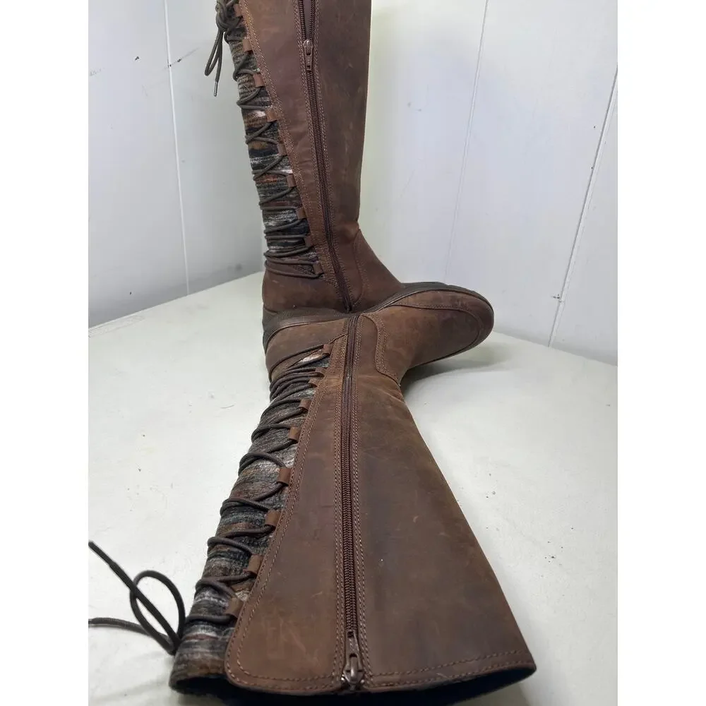 BIONICA Epping Aztec Brown Leather Waterproof Tall Boots Womens 7.5M NWOB